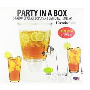 Creative Ware “Party in a Box" 1.5-gallon Beverage Dispenser & 8 24oz Tumblers